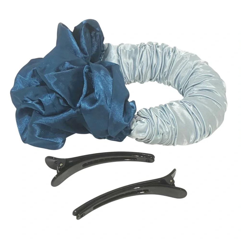 Blue Satin Heatless Curler Hair Clips Beauty Curling‎ NEW